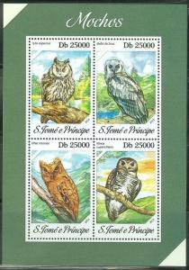 SAO TOME E PRINCIPE 2014 OWLS BIRDS SHEET OF FOUR STAMPS