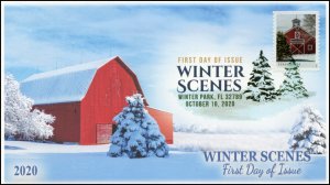 20-245, 2020, Winter Scenes, FDC, Digital Color Postmark, Red Barn