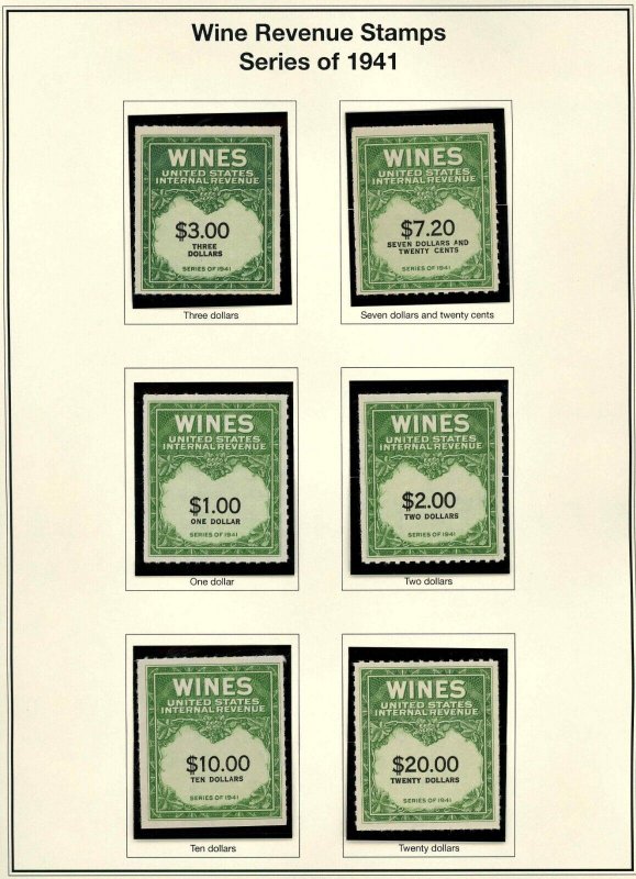 Wine Stamp Revenue Collection RE108 ~ RE203 (CV$ 400+) 59 Stamps VF Mint