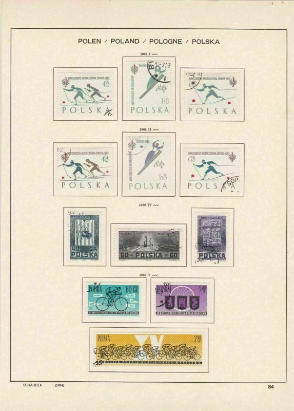 poland 1962 winter sports, cycling, famous people stamps page ref 17269