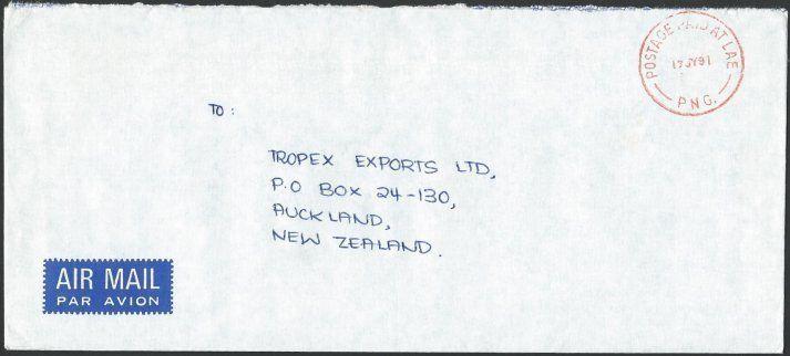 PAPUA NEW GUINEA 1991 cover to NZ, POSTAGE PAID AT LAE cds in red..........10288