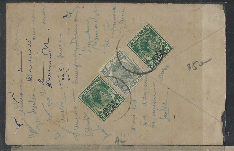 MALAYA  SELANGOR COVER (P0605B) 1952 SEL 6C+BMA 3CX2 MIX FRANK KAJANG TO KLANG