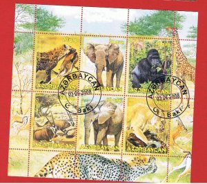 Azerbaijan   2008  CTO OG NH  Souvenir Sheet of 6  Animals   Free S/H