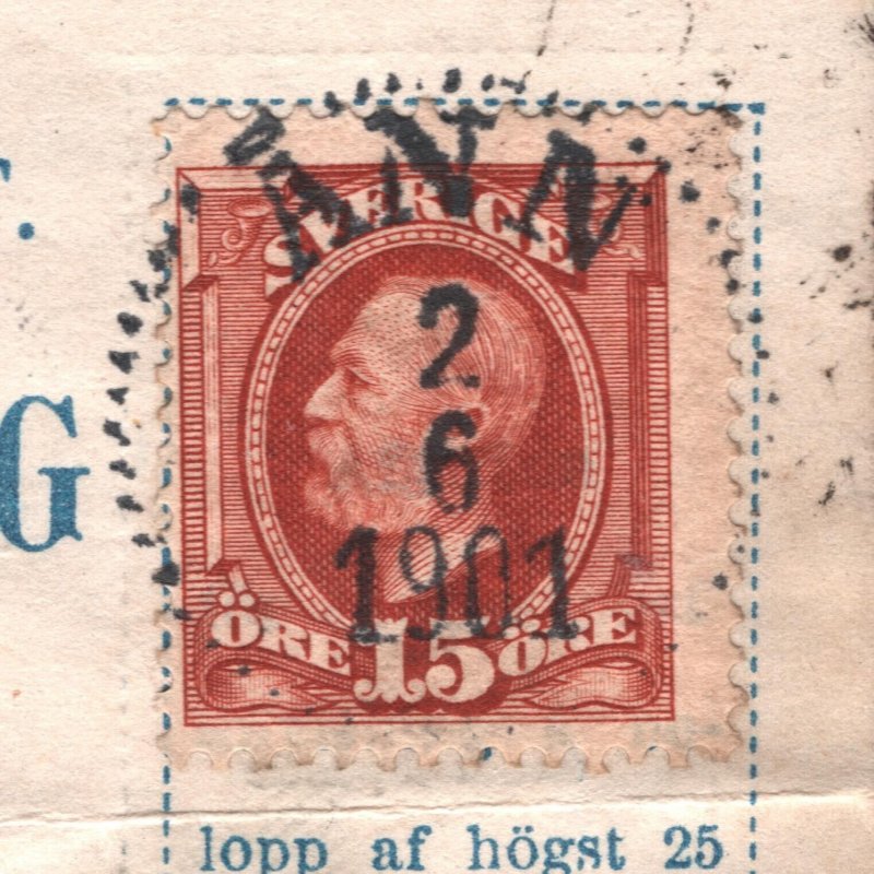 SWEDEN Money Order Receipt *ÅNN* 1901 CDS Piece 15o Stamp Used SS4807
