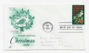 US 1445 8c Christmas Issue - Partridge single on FDC Artcraft Cachet ECV $6.00