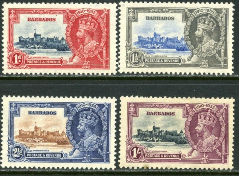 Barbados Sc # 186-189 SG241-244 1935 KGV Silber Komplettset Og Mint H