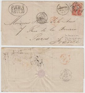 MEXICO 1863 HIDALGO Sc 14 WITH FORGED PUEBLA district ON LETTER SHEET TO PARIS 