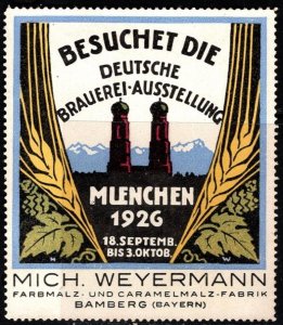 1926 Germany Poster Stamp Visit The German Brewery Exhibition Munich