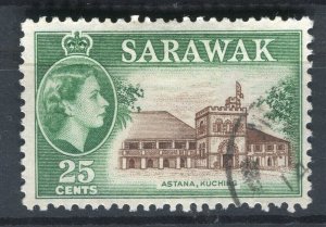 SARAWAK; 1953 early QEII pictorial issue fine used 25c. value