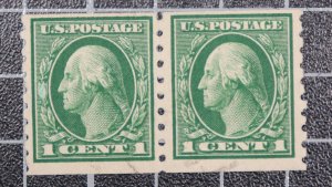 Scott 412 1 Cent Washington Used Coil Pair Nice Stamps SCV $120.00