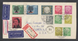 Germany Sc 702a,702c,708a,808-810,9N120 on 1962 Registered PAQUEBOT cover to US