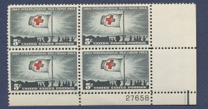 USA Plate Block -  Scott 1239 - 5 cent Red Cross - P# 27658 LR