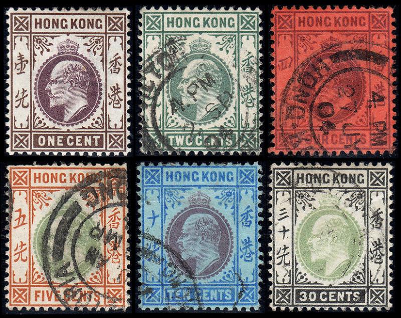 Hong Kong  Scott 71-74, 76, 79 (1903) Used/Mint H VF, CV $40.30
