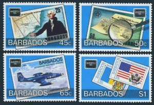 Barbados 682-685,lightly hinged. AMERIPEX-1986,Map,Plane,Ship,Statue of Liberty.