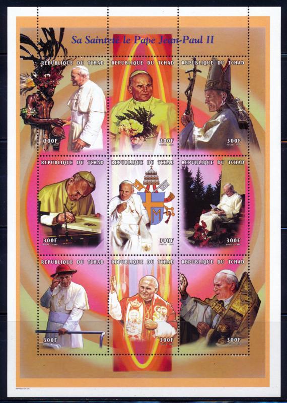 CHAD 1999 POPE JOHN PAUL II SHEET OF 9 DIFFERENT STAMPS SCOTT 794