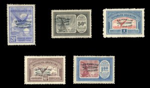 Argentina #C25-29 Cat$760, 1930 Zeppelin, overprinted in green, set of five, ...