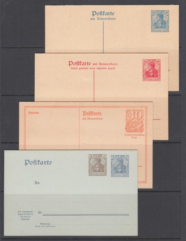 Germany H&G 71,122,123,144 unused. 1906-21 Postal Reply Cards, 4 different, F-VF