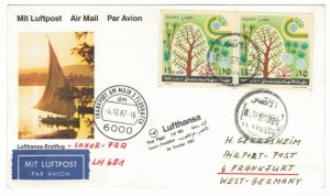 Egypt 1987 Cover Stamps First Flight Luxor Frankfurt Germany Lufthansa