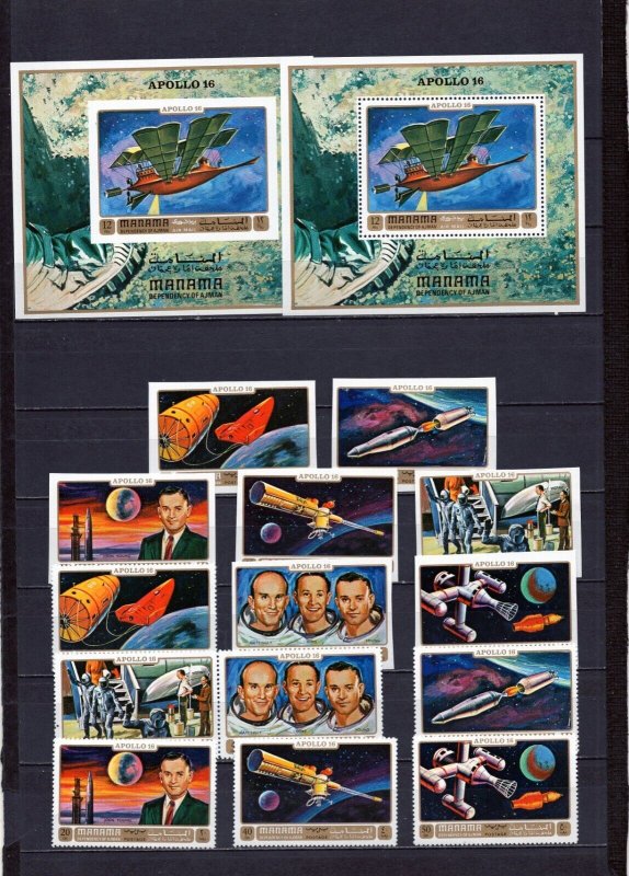 MANAMA 1972 SPACE APOLLO XVI 2 SETS OF 7 STAMPS & 2 S/S PERF. & IMPERF. MNH