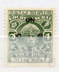 India Cochin 1943 Early Issue used Shade of 4p. Optd NW-16026