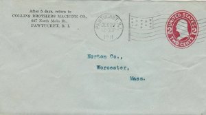 U.S. COLLINS BROTHERS MACHINE CO. 1911 Flag Cancel Cinder Bk PrePaid Cover 47419