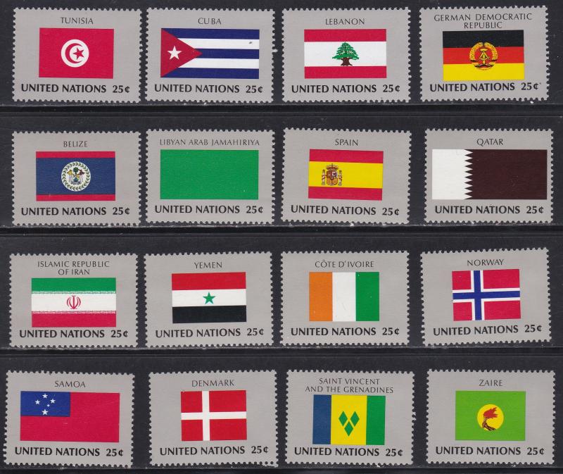 United Nations - New York #  528-543, Member Nations Flags, NH, 1/2 Cat.