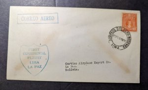 1928 Peru Airmail Experimental Dolittle Test Flight Cover Lima to La Paz Bolivia