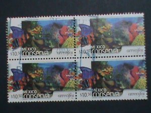 ​MEXICO STAMP-2002 SC#2268-MEXICO CONSERVATION- UNDER SEA WORLD USE BLOCK OF 4