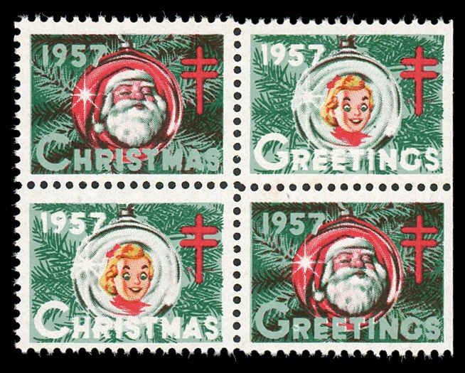 USA WX184 Mint (NH) 1957 Christmas Seal Block of 4 (Perf 13)