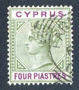 Cyprus 1894 QV. 4pi sage green & purple. Used. SG44.