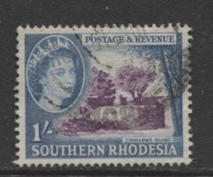 Southern Rhodesia- Scott 89 - QEII Definitives -1953 - Used- Single 1/- Stamp