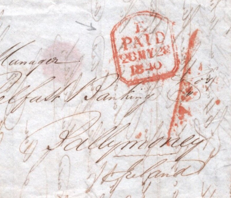 GB IRELAND Cover 1840 28th *MAY DATE* London UPP *1* Irish Mail Ballymoney KA10