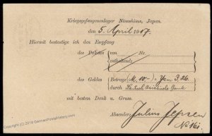 Germany 1917 WWI Kiautschou China POW Japan NINOSHIMA Camp Cover 95543