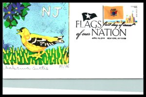 Flags Of Our Nation - New Jersey - Sabrina Curtis Block Print Cachet of a Bird