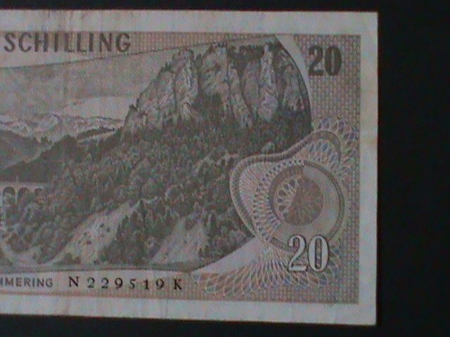 ​AUSTRIA-1967-AUSTIRAN NATIONAL BANK-$20 SCHILLING-LT.-CIRCULATED NOTE VF