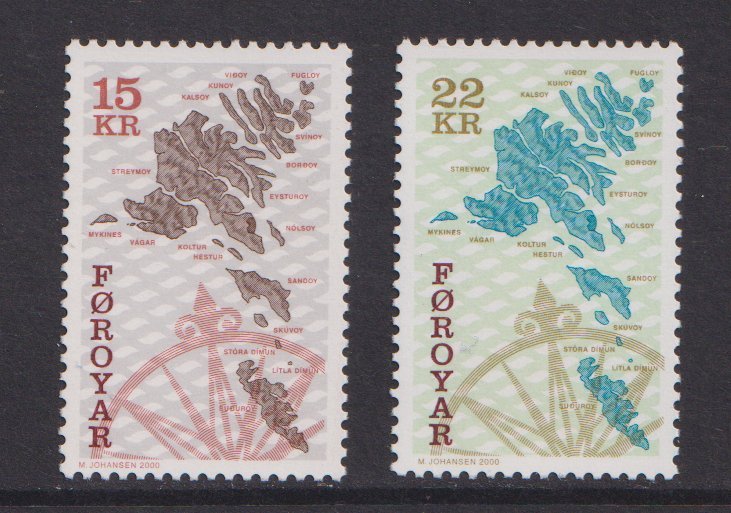 Faroe islands  #377-378  MNH  2000    maps