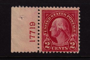 1923 Washington 2c carmine Sc 554 MNH left plate number single CV $15 (L04