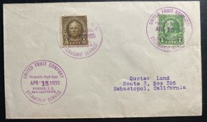 1933 USA SS Baja California Paqueboat United Fruit UFC Cover To Sebastopol