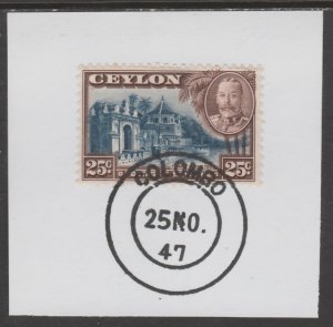 CEYLON 1935 KG5 PICTORIAL 25c  TEMPLE on piece with MADAME JOSEPH  PO...