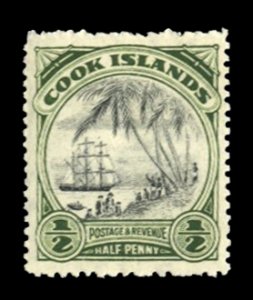 Cook Islands #84a Cat$32.50, 1932 1/2p deep green, lightly hinged