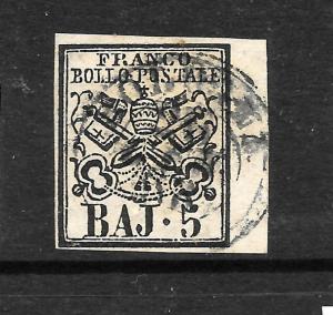 PAPAL STATES   1852-64  5b  PALE ROSE   FU  SIGNED   SG 21