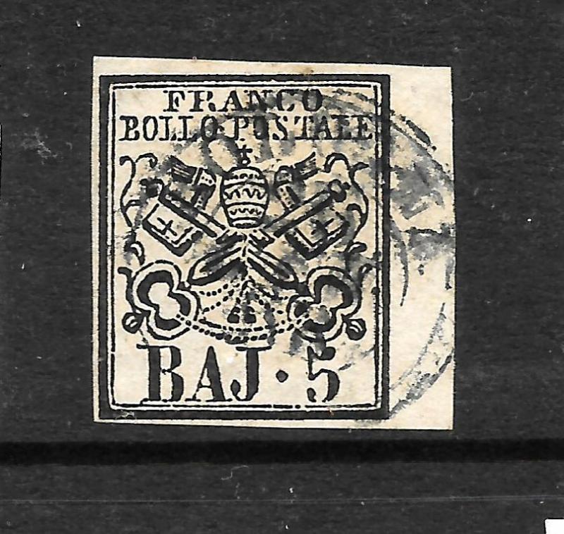 PAPAL STATES   1852-64  5b  PALE ROSE   FU  SIGNED   SG 21