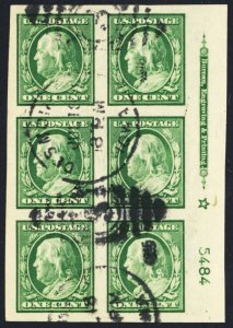 383, Used 1¢ XF (App) Plate Block of Six Stamps * Stuart Katz