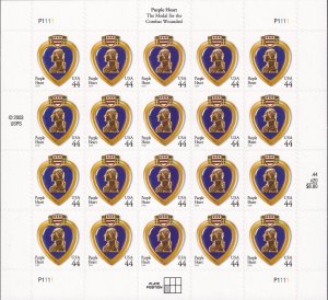 2009 44c Purple Heart, Special Issue, Sheet of 20 Scott 4390 Mint F/VF NH