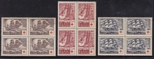 Album Treasures Finland Scott # B24-26 Sailing Ships Blocks of 4 MNH Cat