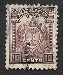 SE)1932 MEXICO FISCAL STAMP COAT OF ARMS 10C WITH PURCHASE-SALE DISTRICT, USED