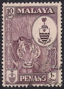 Penang Malaya 1960 QE2 10ct Maroon used SG 60 ( M1312 )