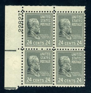 US Stamp #828 Benjamin Harrison 24c - Plate Block of 4 - MNH - CV $14.50