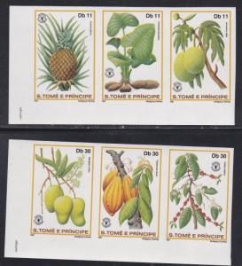 St. Thomas & Prince # 641-642, Fruits / Flora, Imperf Strips, NH, 1/2 Cat.