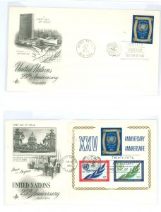 United Nations--New York 211-212 2 unaddressed envelopes with cachets including souvenir sheet, psotmarked NY